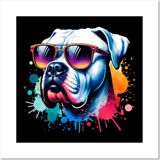 Watercolor Dogo Argentino Wearing Sunglasses Posters and Art